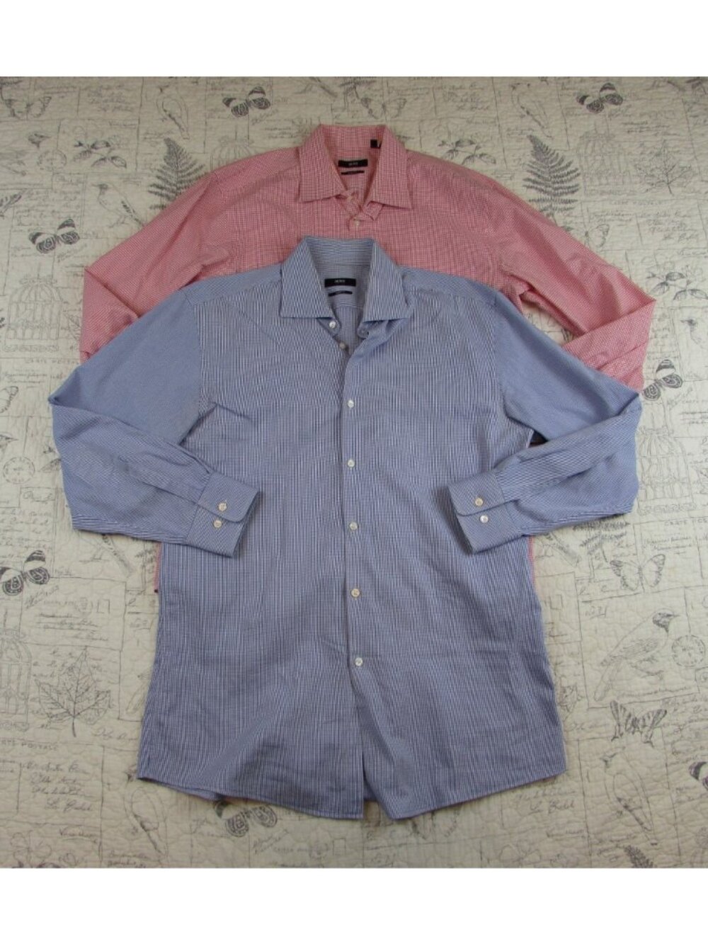 HUGO BOSS Button Up Shirt Mens LOT OF 2 Slim/Sharp Fit Check size L  16.5 / 17